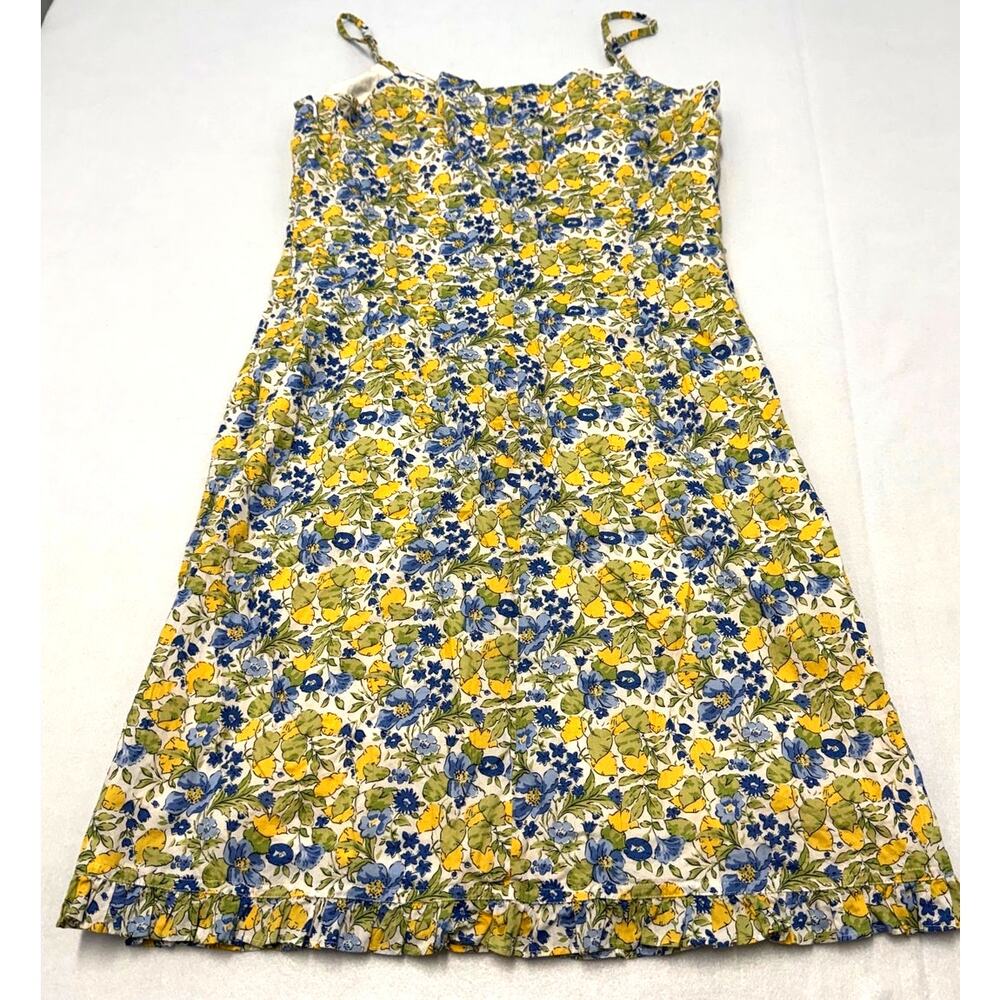 Halogen Floral Lemon Ruffle Hem Spaghetti Strap 100% Cotton Dress Women's Size 6